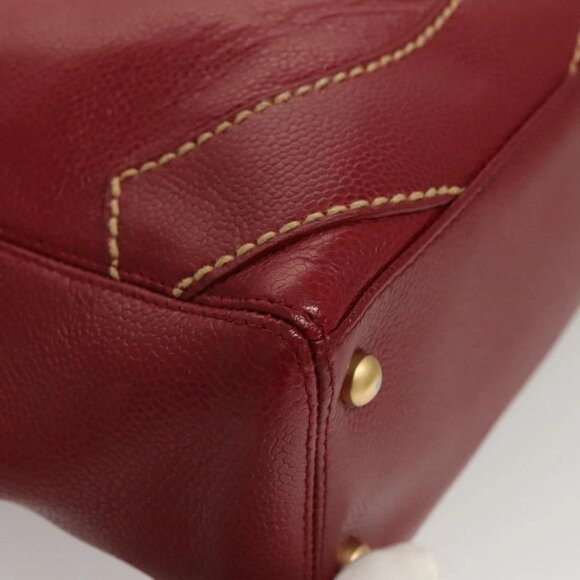 CHANEL Wild Stitch Hand Bag Grained Calf Skin Bordeaux Gold CC Auth 126239V - Picture 11 of 14